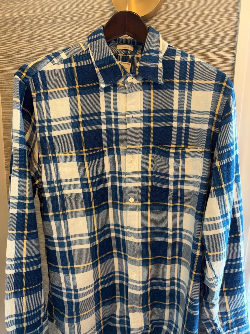 J. Crew Blue, White and Yellow Plaid Button-Down Shirt